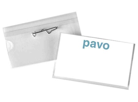Pack de 50 porte-badge à épingle 54 x 90 mm transparent PAVO