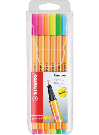 Pochette 6 stylos-feutres point 88 pte fine coloris fluo assortis stabilo