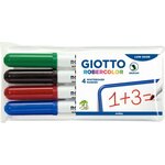 Feutres effaçables Giotto 4mm à sec pointe ogive moyenne bleu, noir, rouge, vert pochette de 4