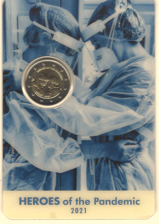 Monnaie 2 euros malte 2021 coincard bu - héros de la pandémie