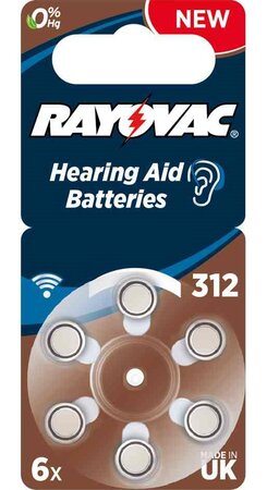 Blister de 6 piles bouton auditives acoustic v312/ha312/pr41 rayovac