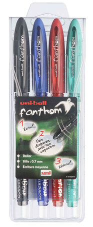 Etui de 4 Rollers encre gel Fanthom effaçable UF202/07/4 Grip Pte Moy. 0,7mm Assorti UNI-BALL