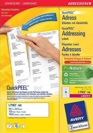 Étiquettes adresse quickpeel, 99,38,1 mm avery zweckform