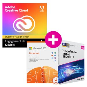 Adobe creative cloud all apps edu + microsoft 365 perso + bitdefender total security - 1 an - a télécharger